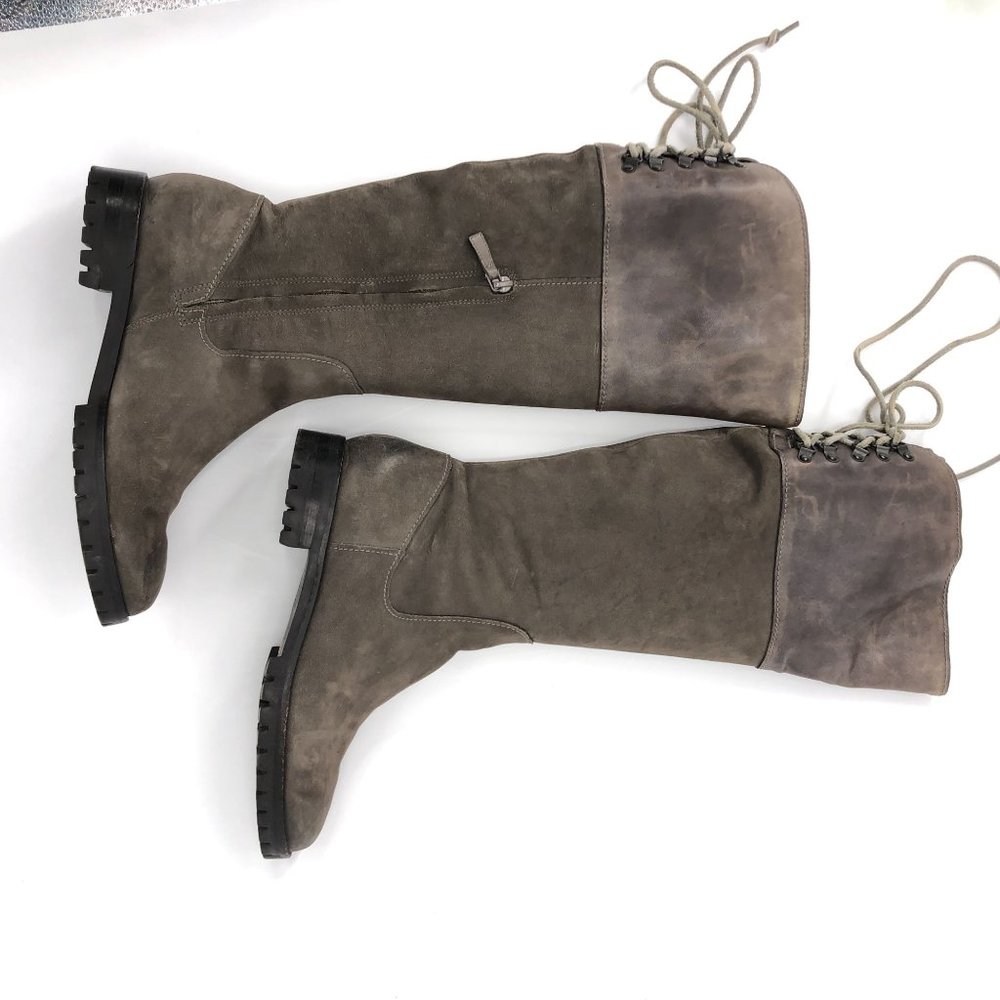 Cole Haan Nike Air Waterproof Knee High Boots Weathered Suede Leather Brown Lace - Picture 13 of 16